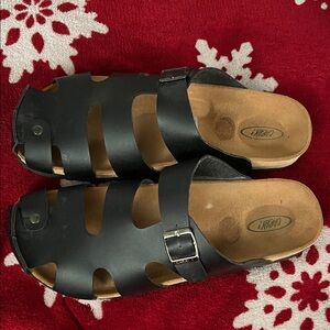 Casual Black Leather Sandals with Buckle